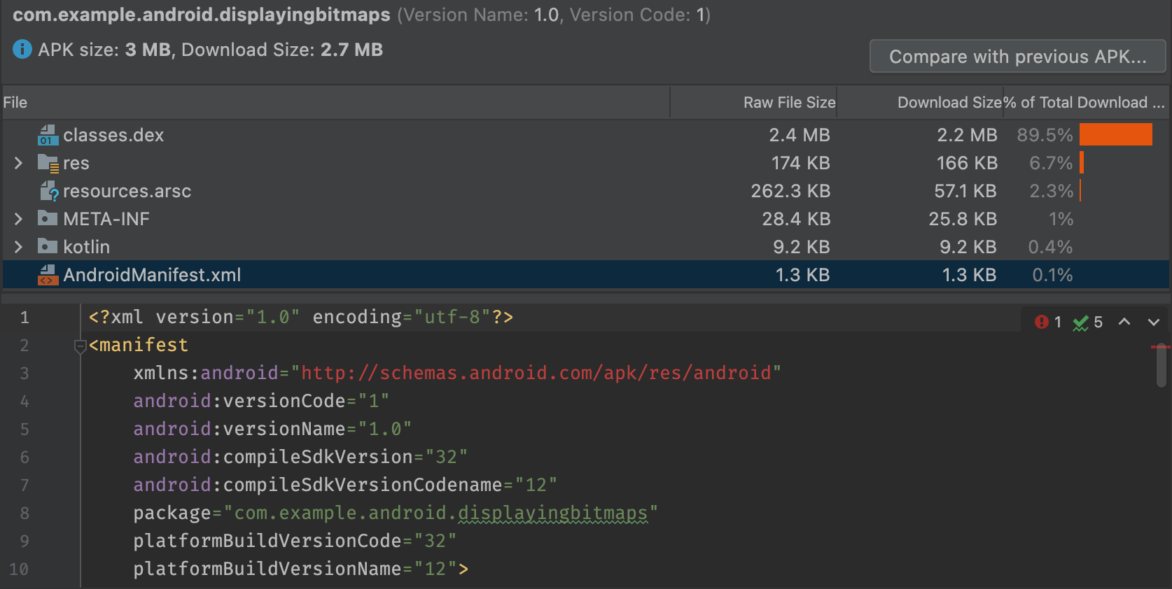 Analyze your build with the APK Analyzer, Android Studio