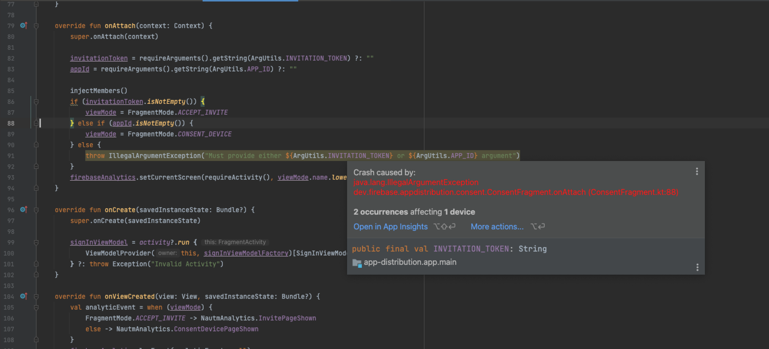 โค้ดที่เกี่ยวข้องกับข้อขัดข้องที่ไฮไลต์ใน IDE