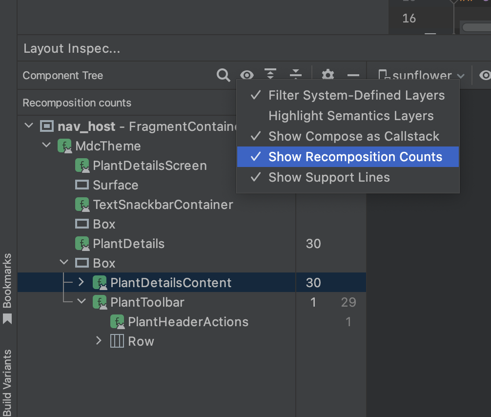Enable the composition and skip counter in Layout Inspector