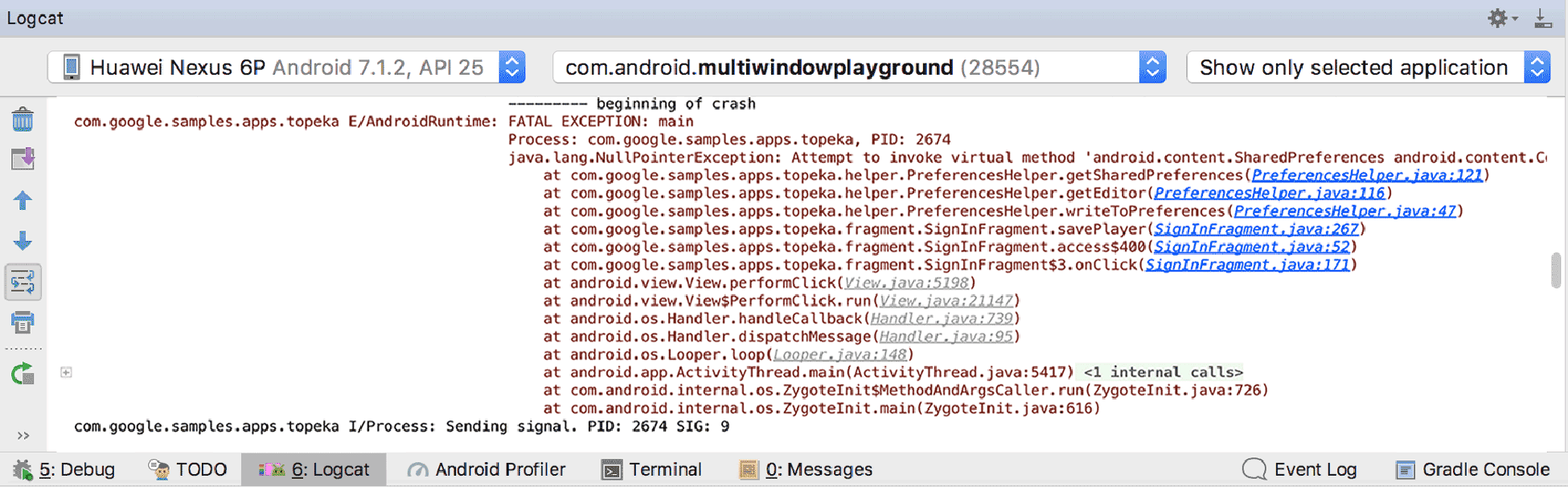 Analyze a stack trace | Android Studio | Android Developers