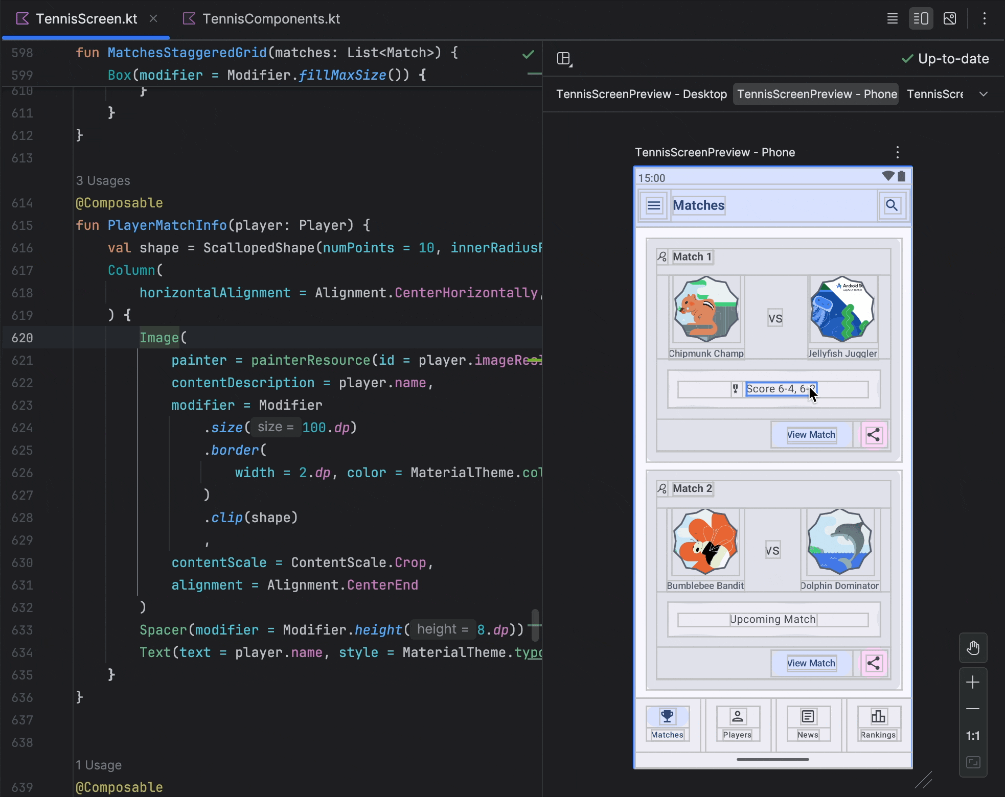 Compose プレビューを使用してコードを移動する
