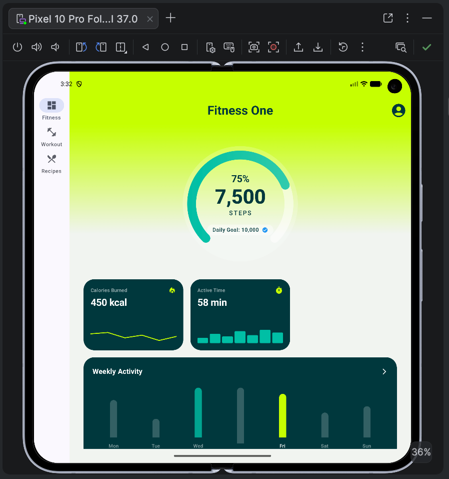 An app scaffolded for tablets and foldables.