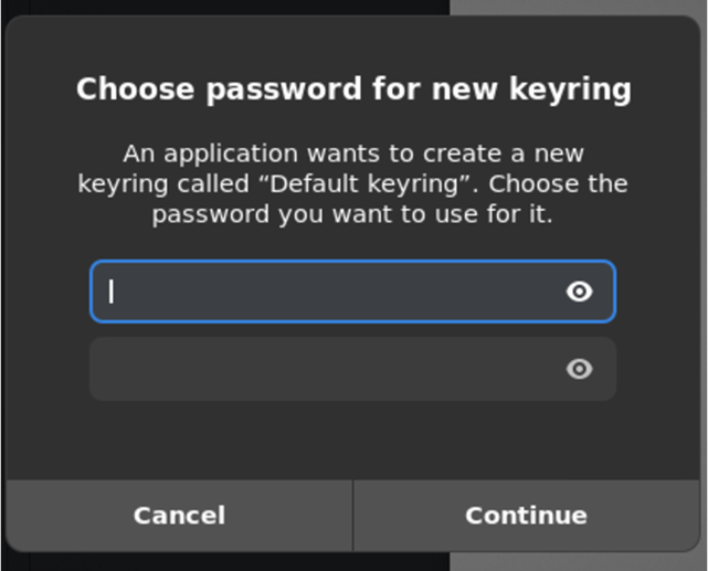 Choose password for new keyring UI example