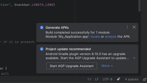 คลิก "ค้นหา" ในการแจ้งเตือน APK ที่สร้างขึ้น