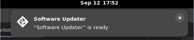 Exemplo de notificação do atualizador de software do Linux