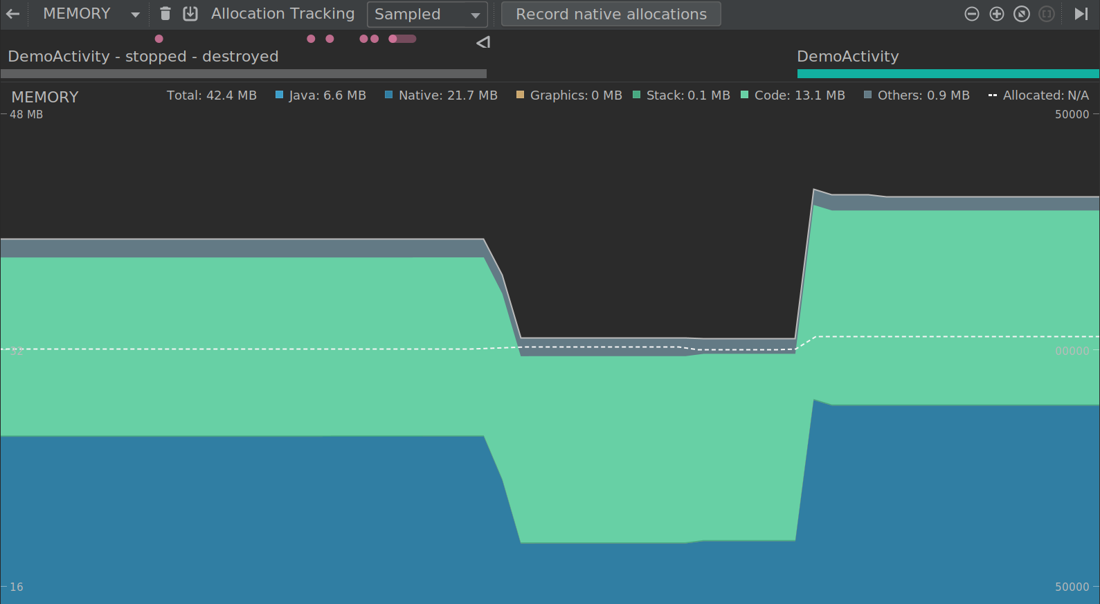 Botão &quot;Record native allocations&quot;