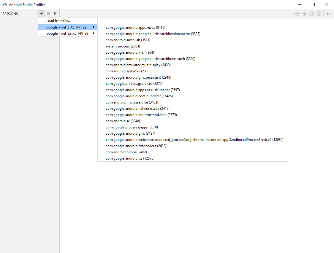 Emulator dropdown in       standalone profilers