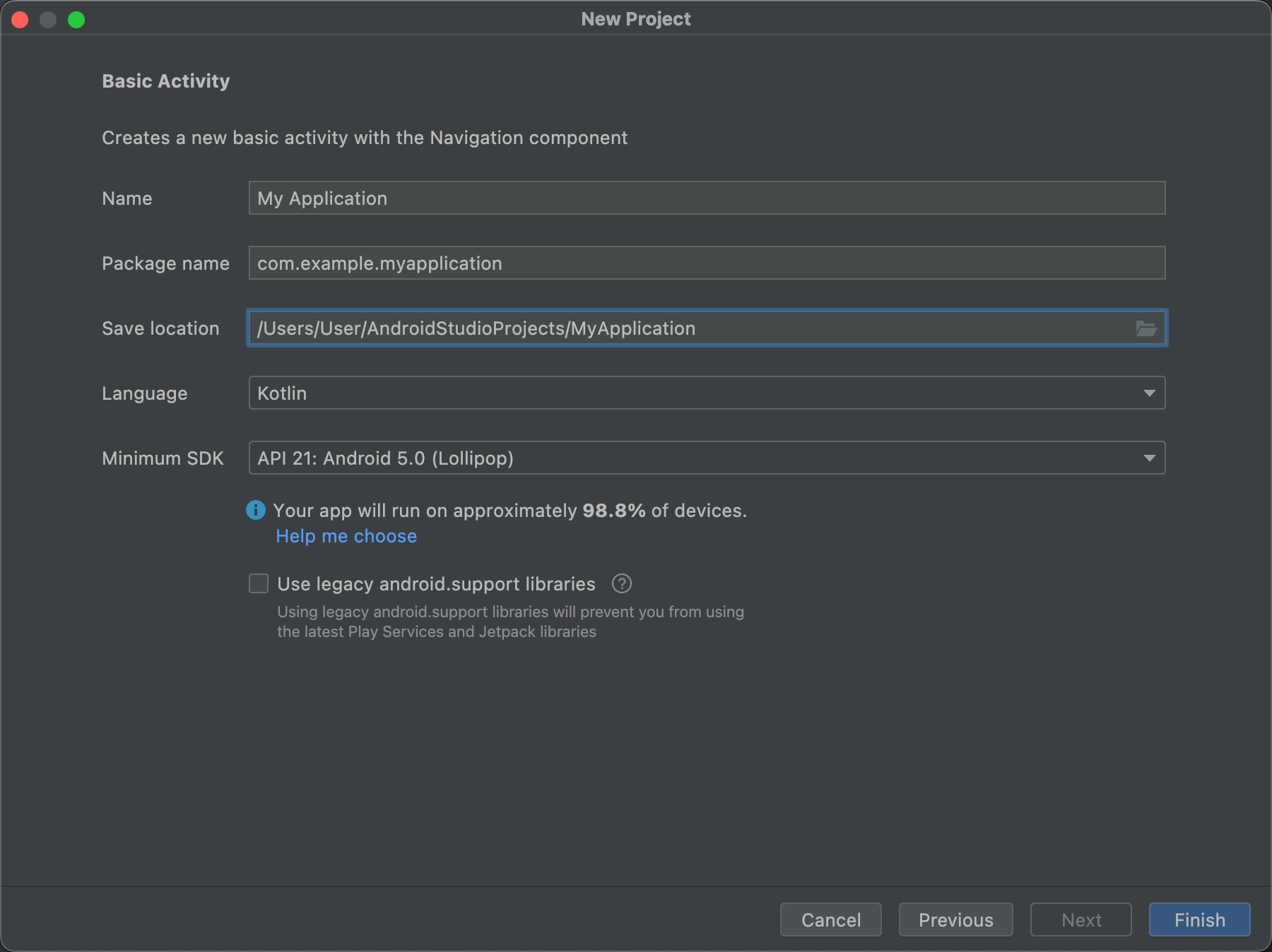 Configure your new project with a few settings.
