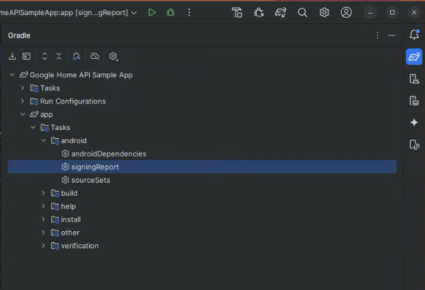 Screenshot dell'albero di configurazione Gradle del progetto espanso