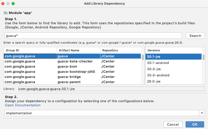 เพิ่มทรัพยากร Dependency ของไลบรารีในโครงสร้างของโปรเจ็กต์
กล่องโต้ตอบ