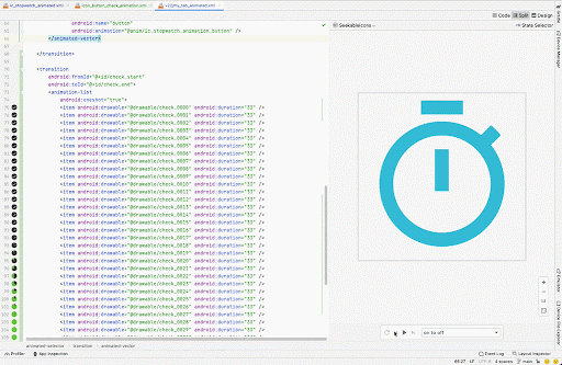 Utente che visualizza l'anteprima e riproduce un'animazione in Android Studio