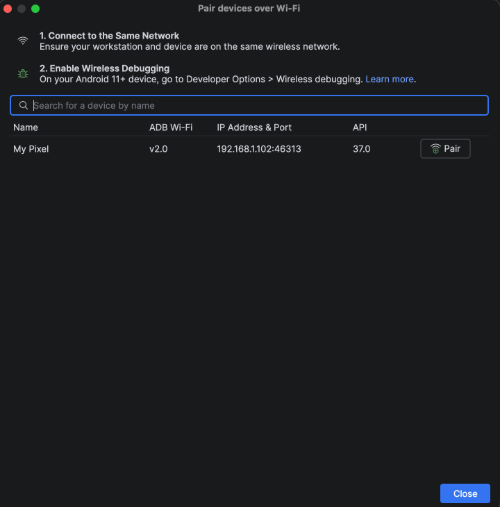 Fenêtre pop-up "Associer des appareils en Wi-Fi"