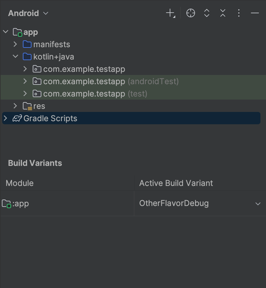 OtherFlavor variant selected and androidTestMyFlavor folder is not
            shown in Android view