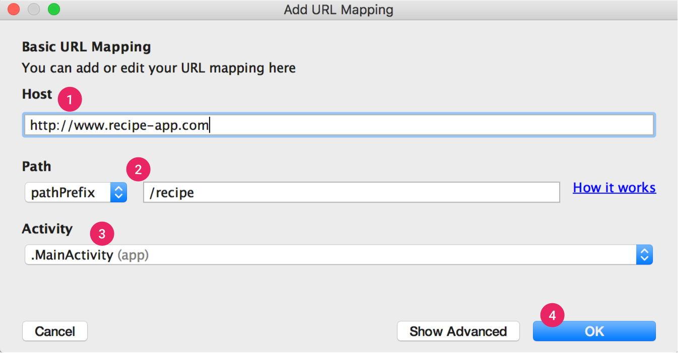 Der App-Link-Assistent führt Sie durch die grundlegende URL-Zuordnung.