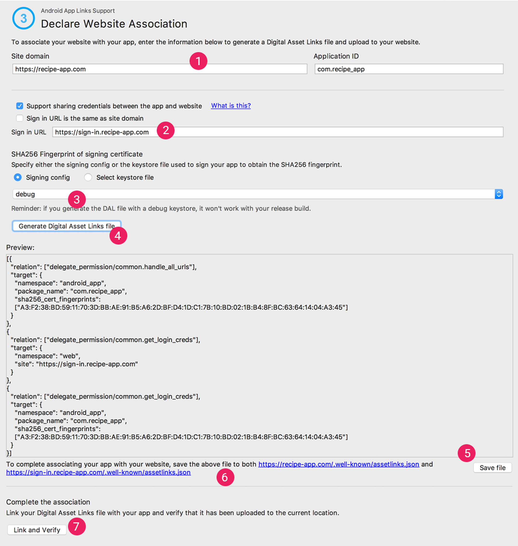 Digital Asset Links File Generator