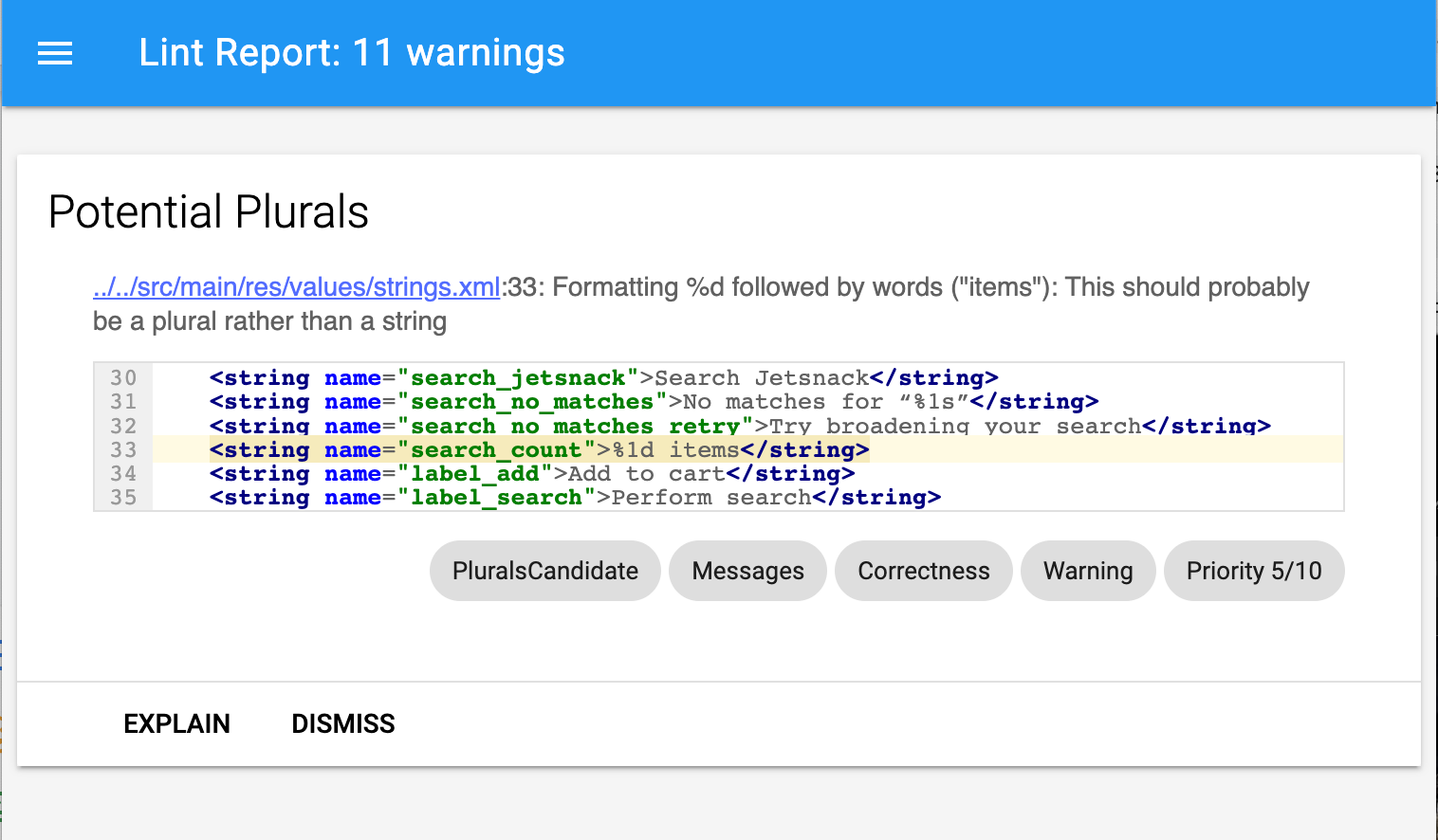 Exemple de rapport lint HTML