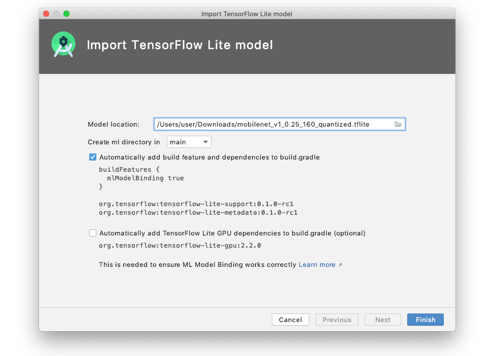 匯入 TensorFlow Lite 模型