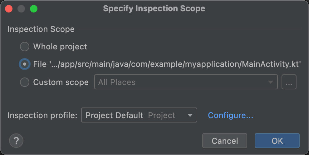 Specify Inspection Scope