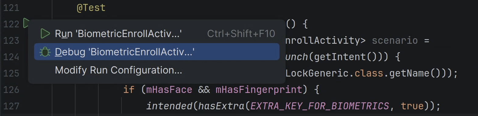 Debugging an android_test method from the editor gutter