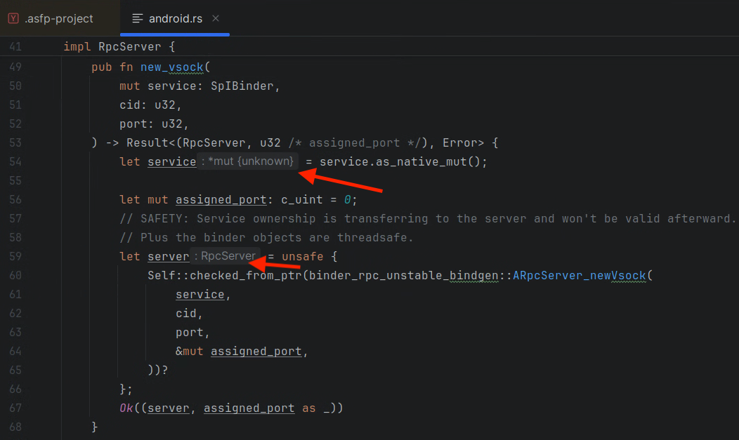 Esempio di suggerimenti per l'inserimento di Rust