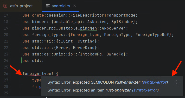 Rust real-time code analysis example