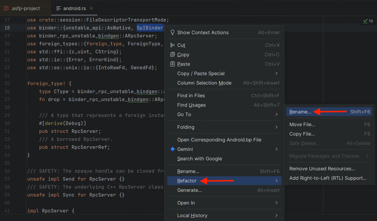 Exemple de refactoring de symbole de renommage Rust