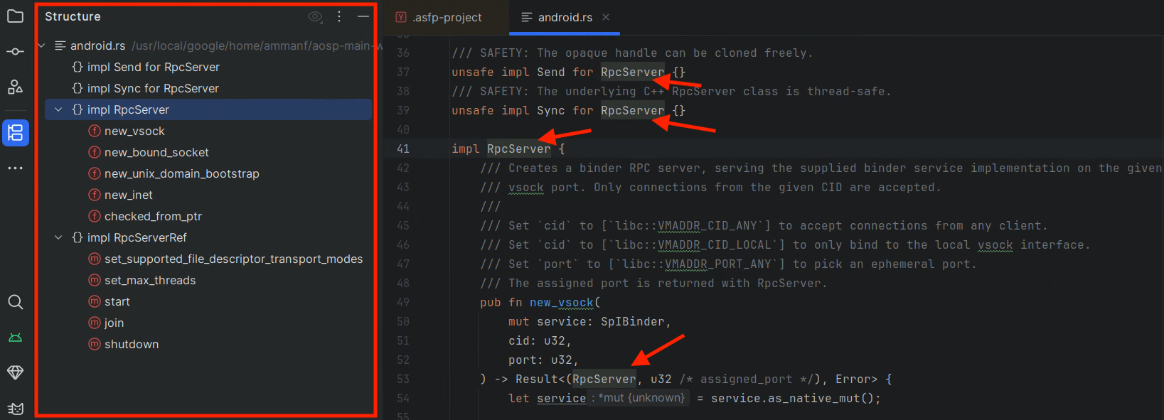 Exemple de vue de structure Rust