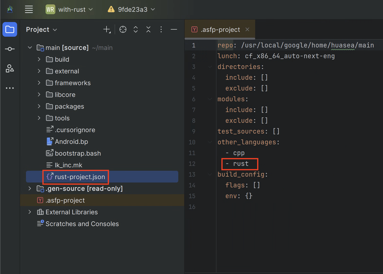 Prüfen Sie, ob die Datei „rust-project.json“ generiert wurde.