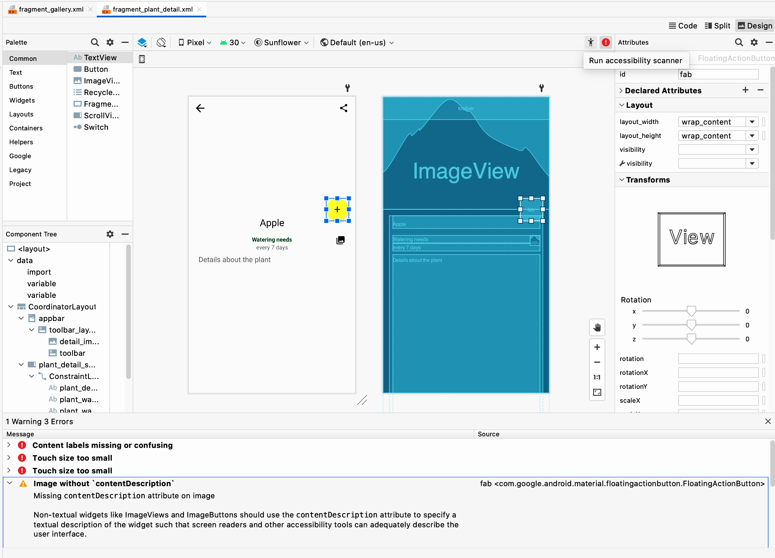 Prueba de accesibilidad de Android Studio