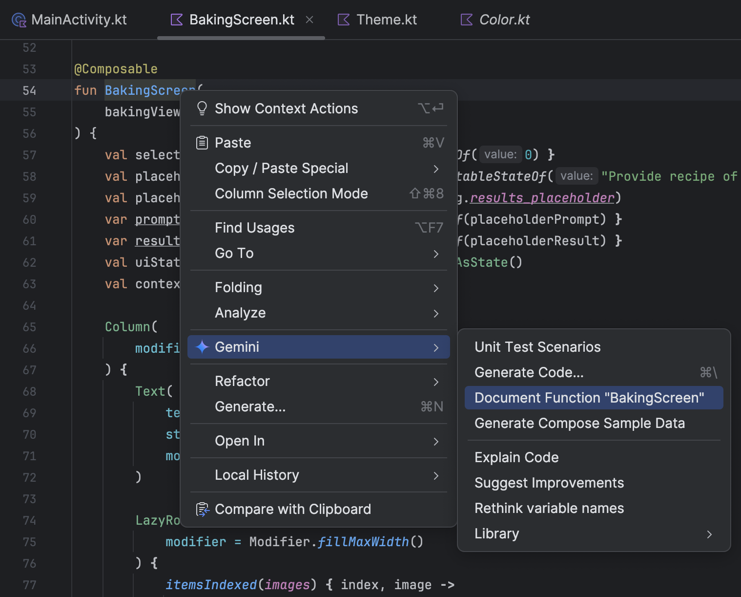 The Document Function option appears near the top of the list