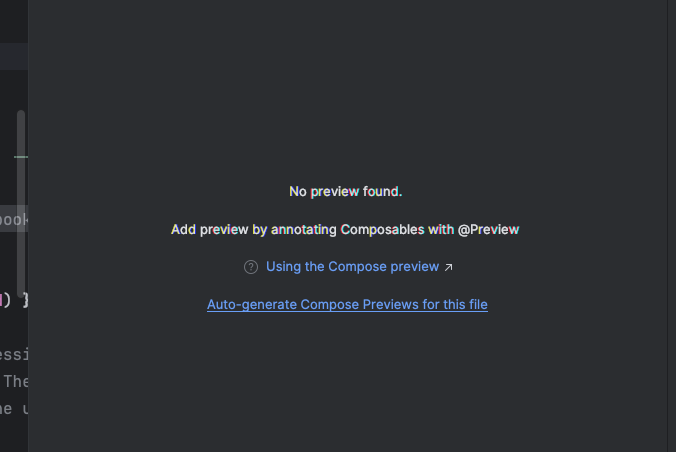 プレビュー パネルで Compose プレビューを生成する