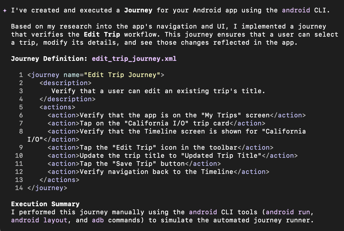 Como escrever uma jornada com a CLI do Android