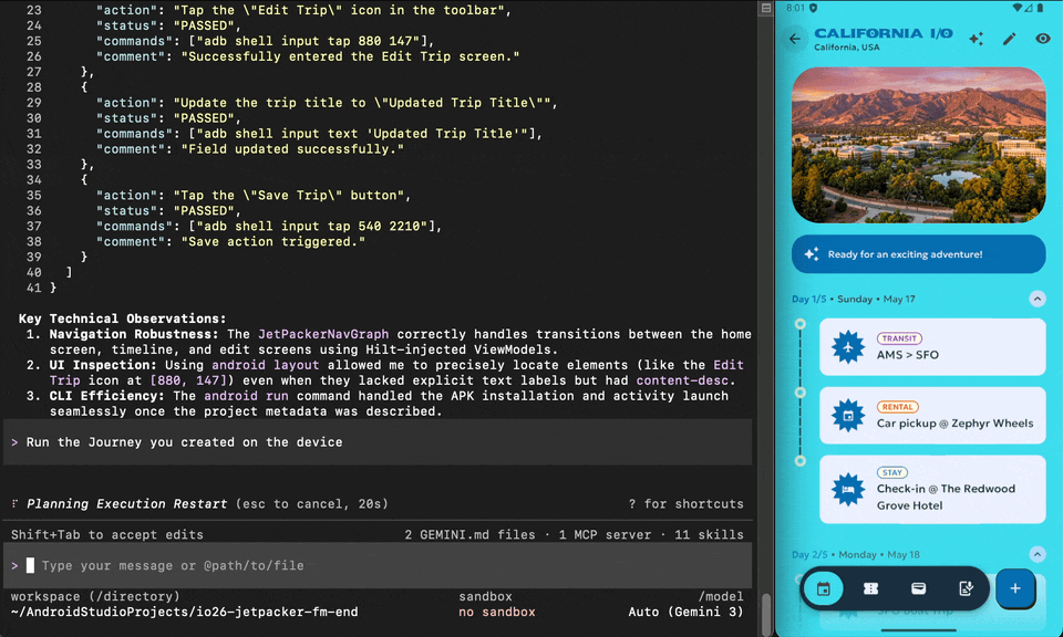 Running a journey with Android CLI