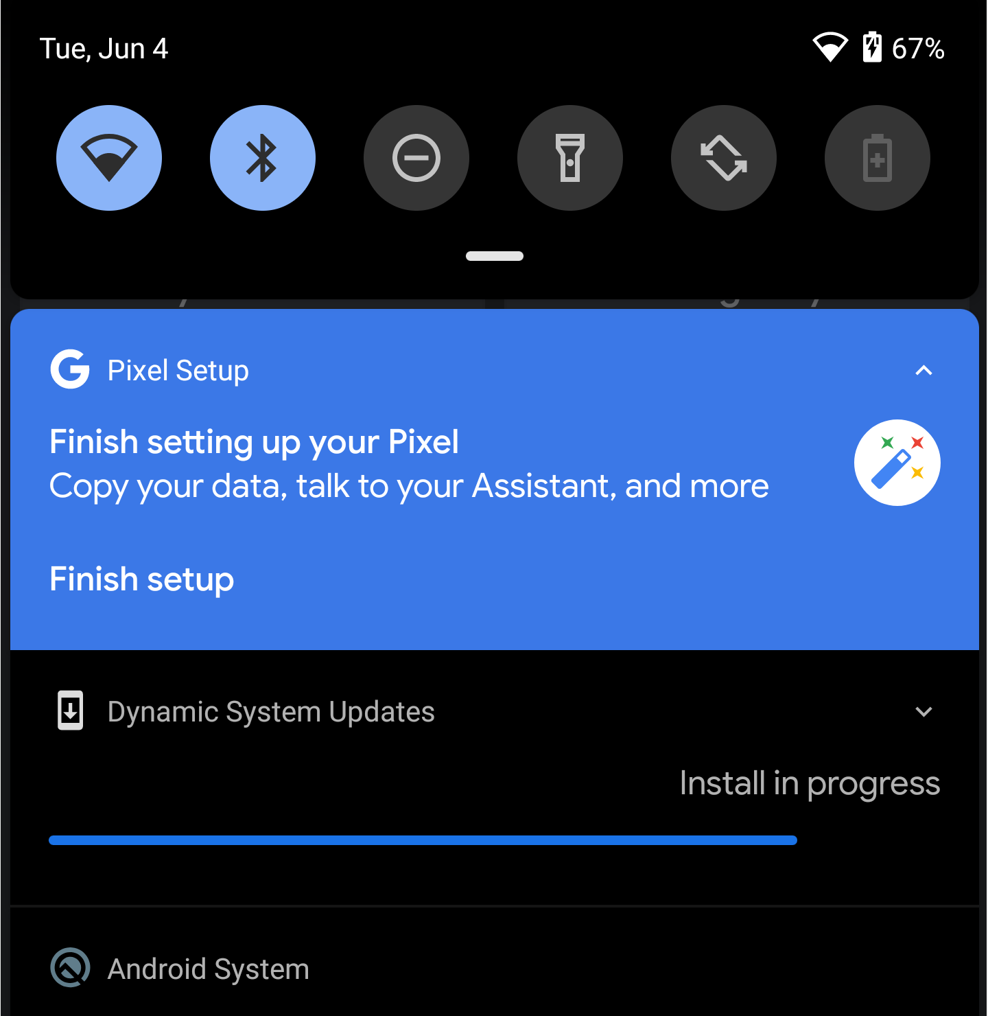 Notifica che mostra l'installazione di GSI in corso