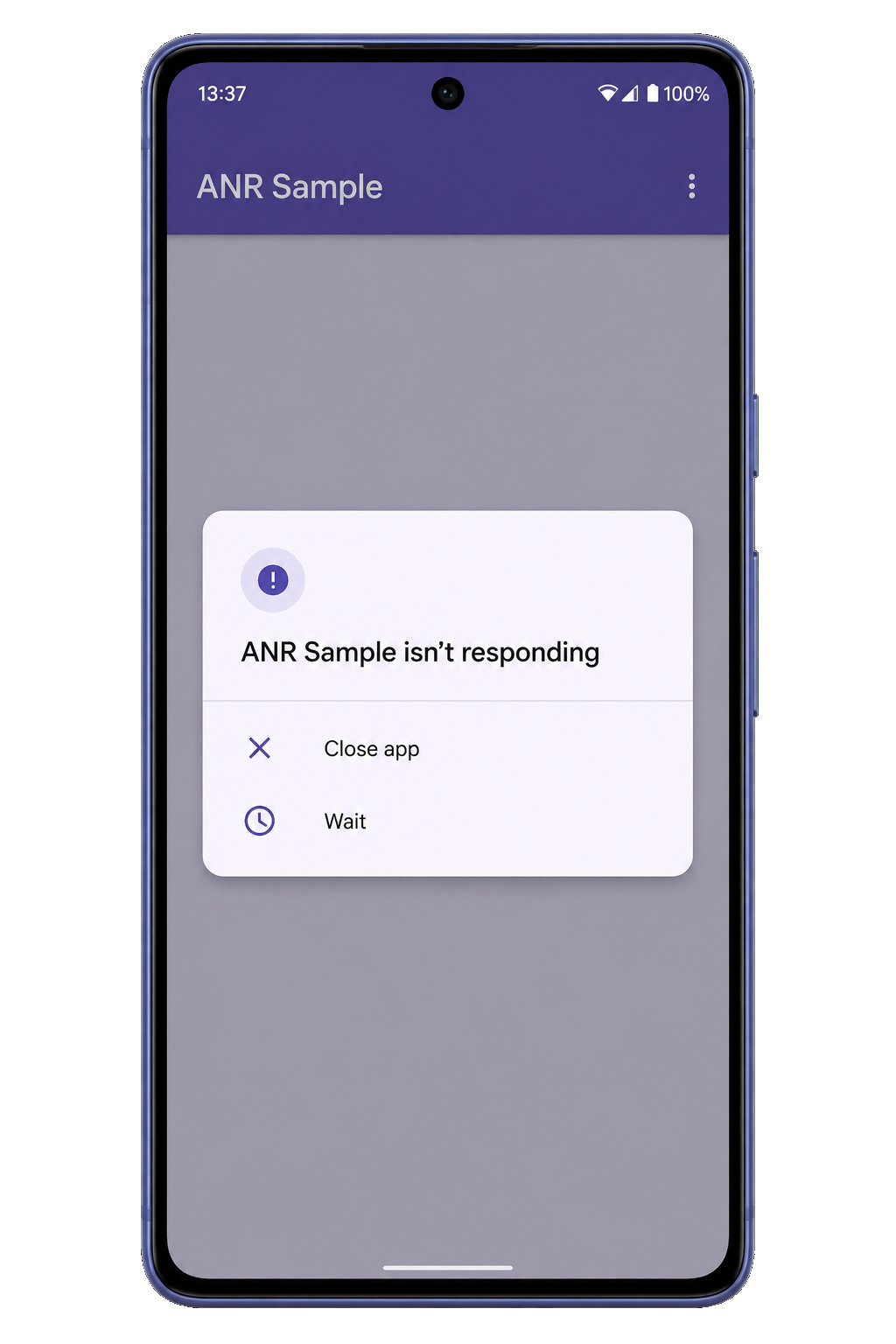 ANR dialog displayed to the user.