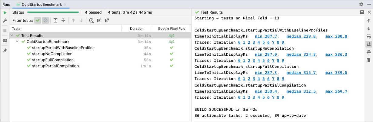 תוצאות של ColdstartupBenchmark