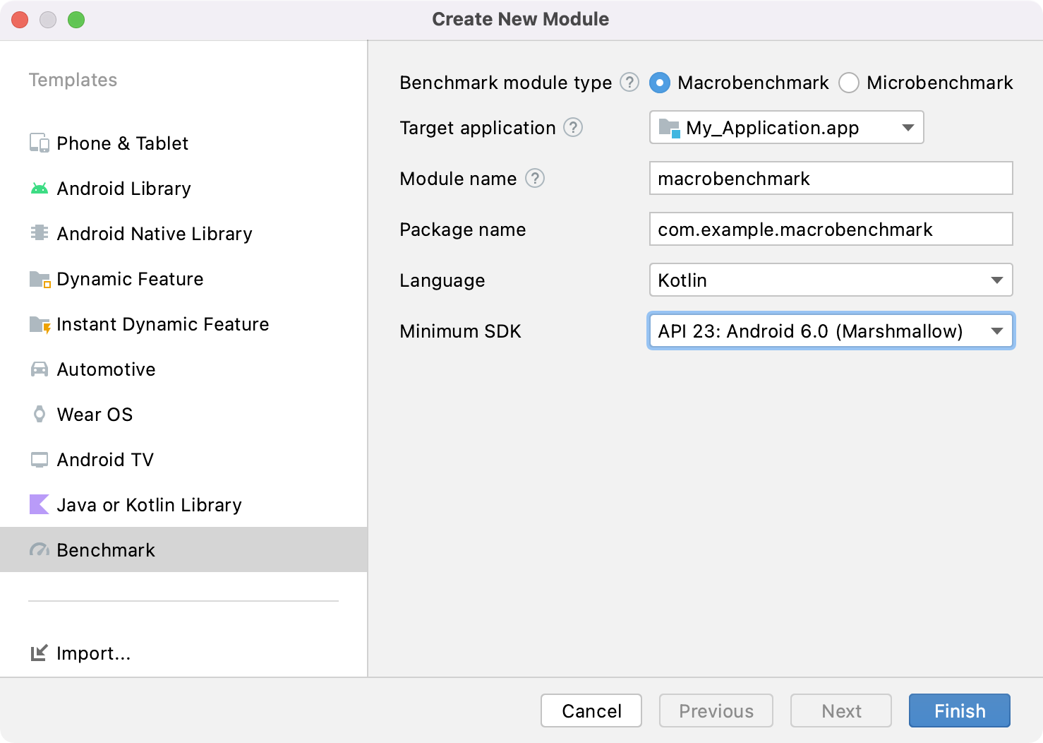 Modello del modulo Benchmark