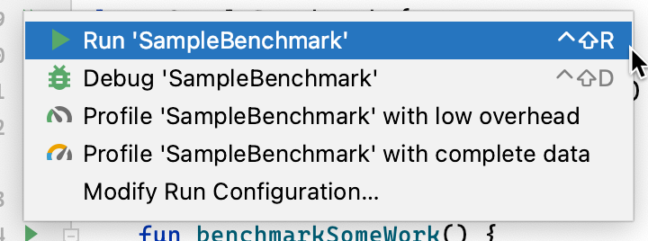 Chạy kiểm thử Microbenchmark bằng cách sử dụng thao tác định hướng bên cạnh lớp kiểm thử