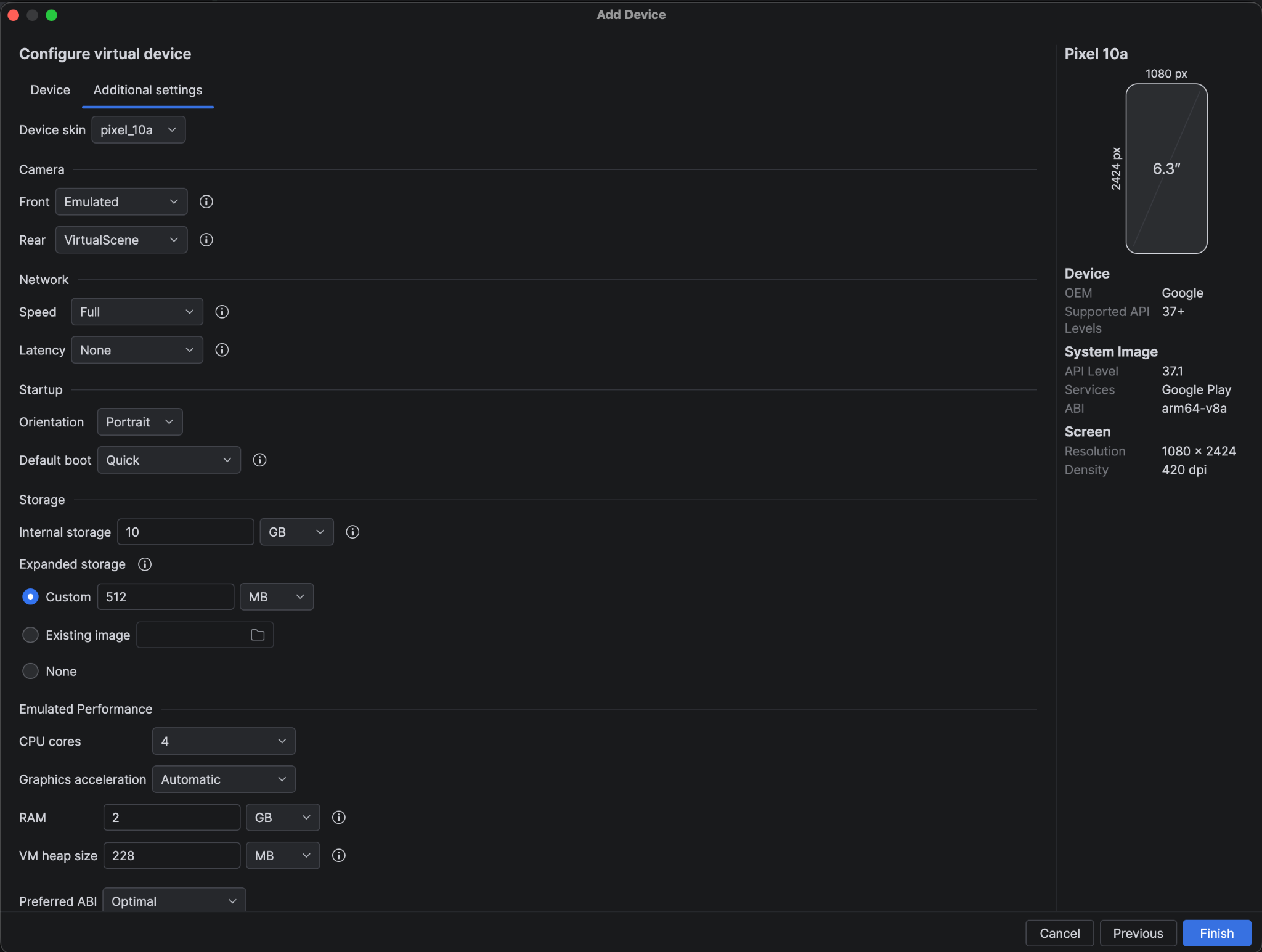 Memory setting on AVD manager