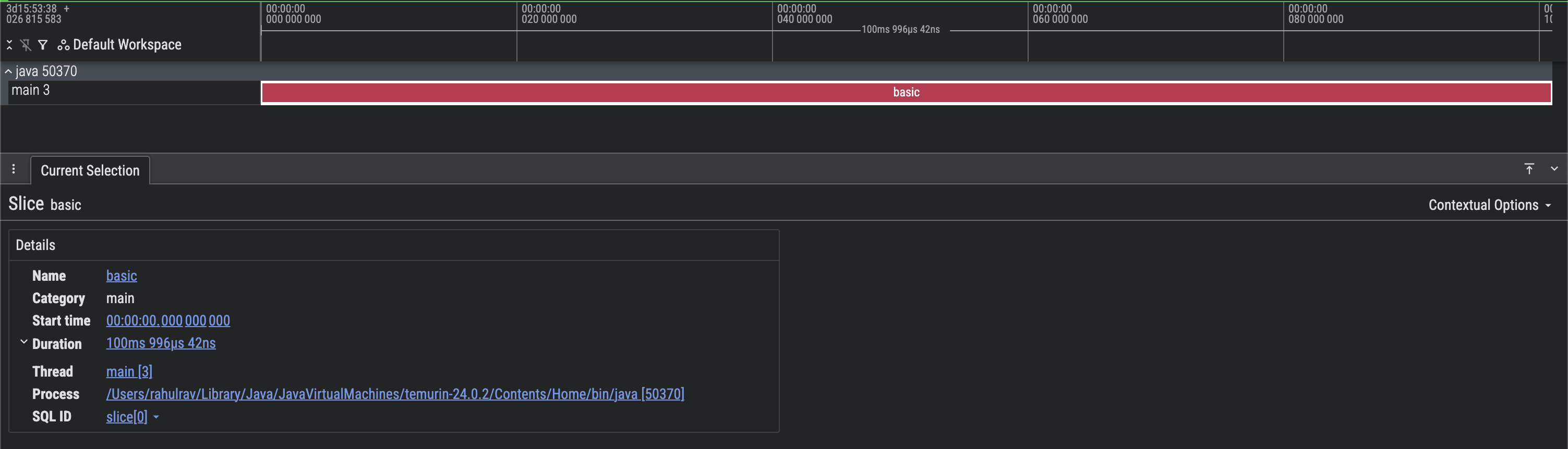 Zrzut ekranu podstawowego śledzenia Perfetto