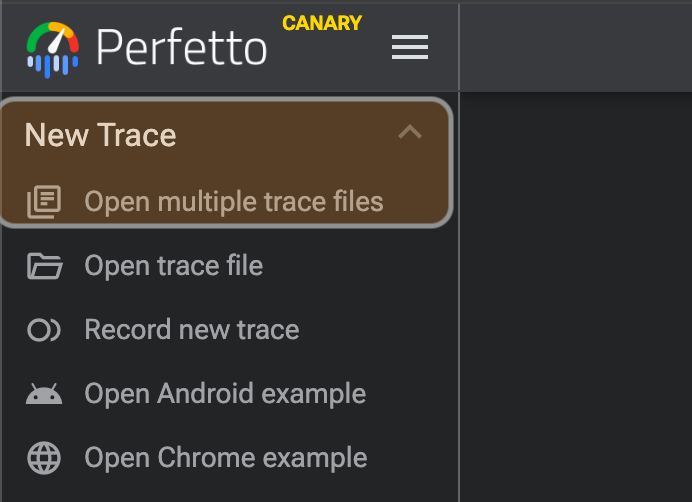 Apertura di più file di traccia in Perfetto UI