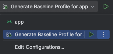 The Generate Baseline Profile run configuration.