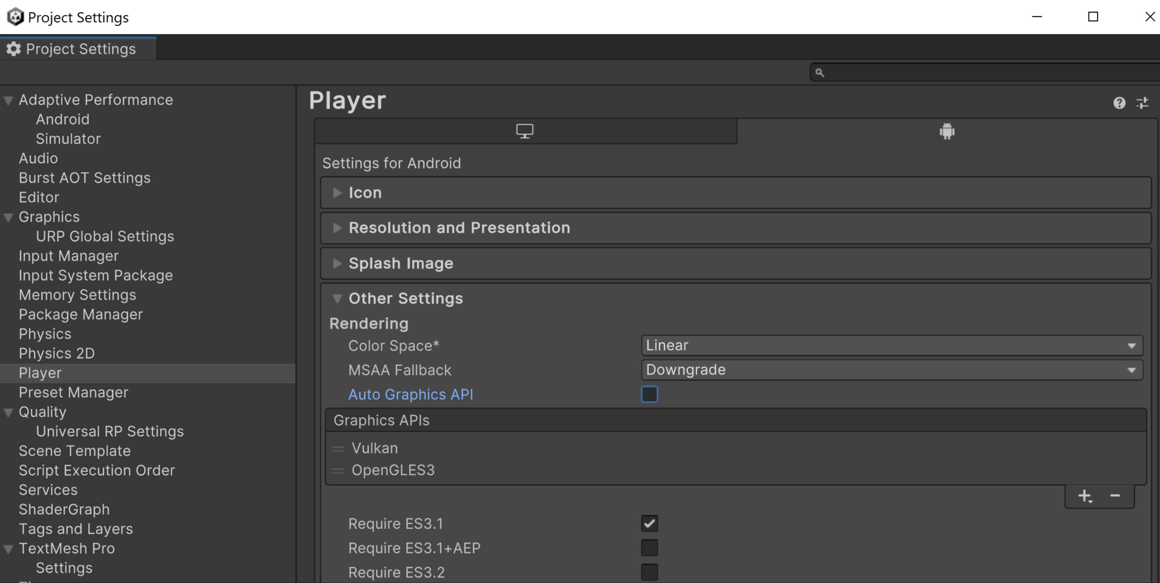Cuadro de diálogo de configuración del proyecto.