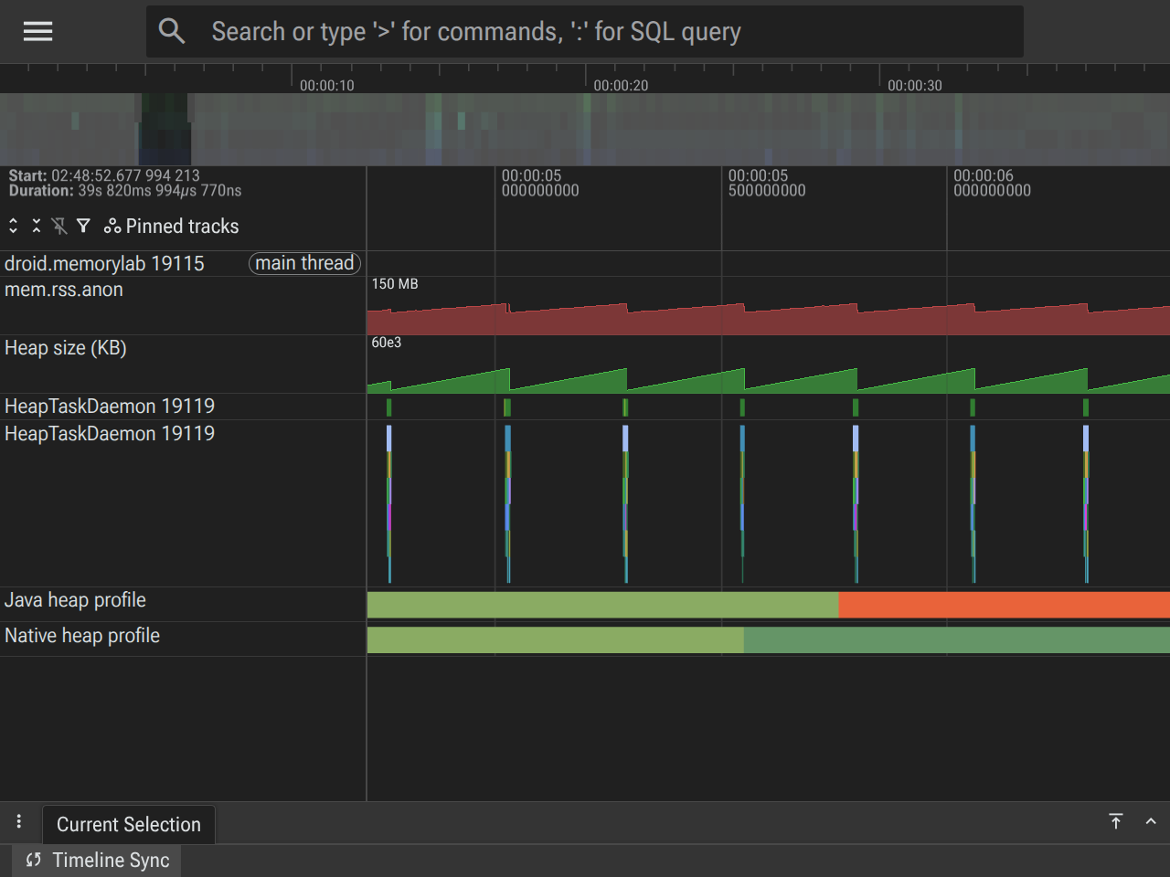 رابط کاربری Perfetto که ریزش فاز ۲ را نشان می‌دهد