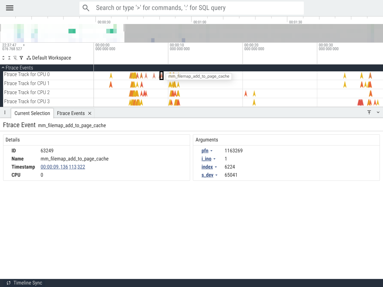 An individual add_to_page_cache event showing i_ino