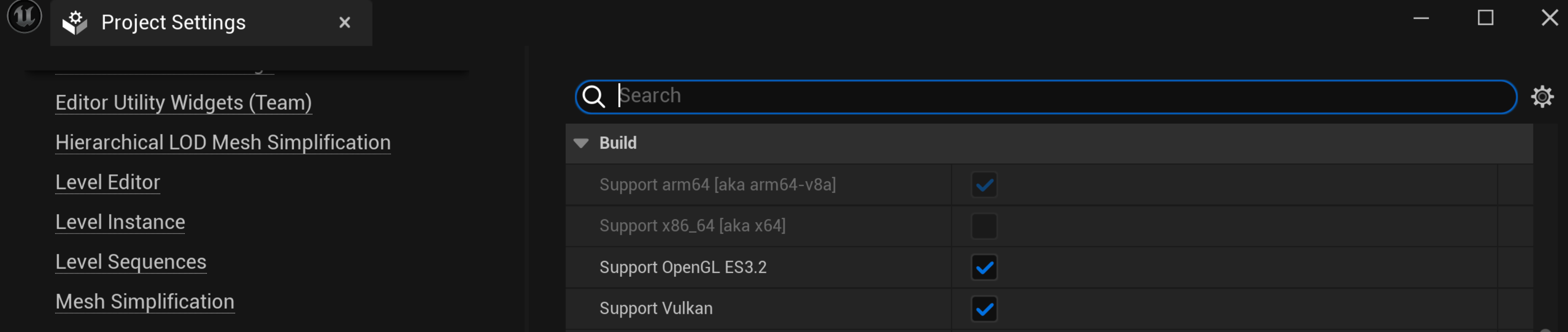 Caixa de diálogo &quot;Project settings&quot;.