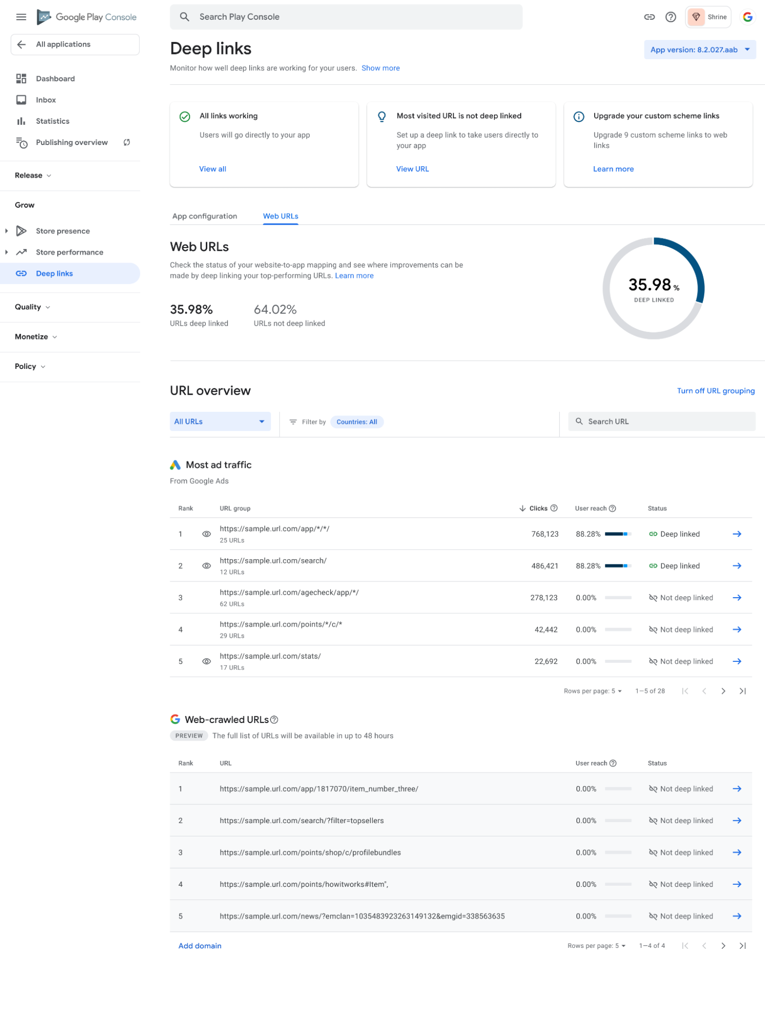 Google Play Console のスクリーンショット
