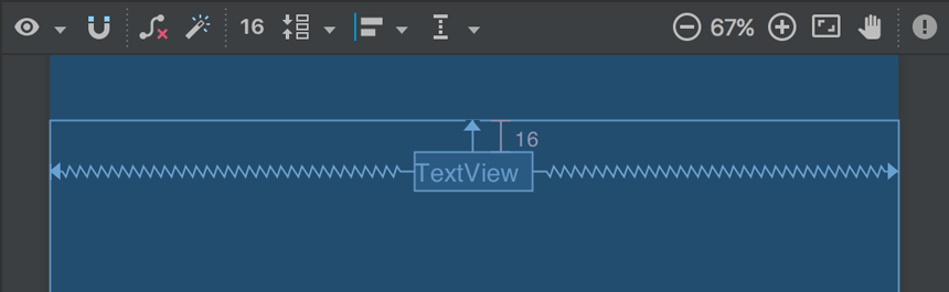 A visualização de texto centralizada no topo do layout.