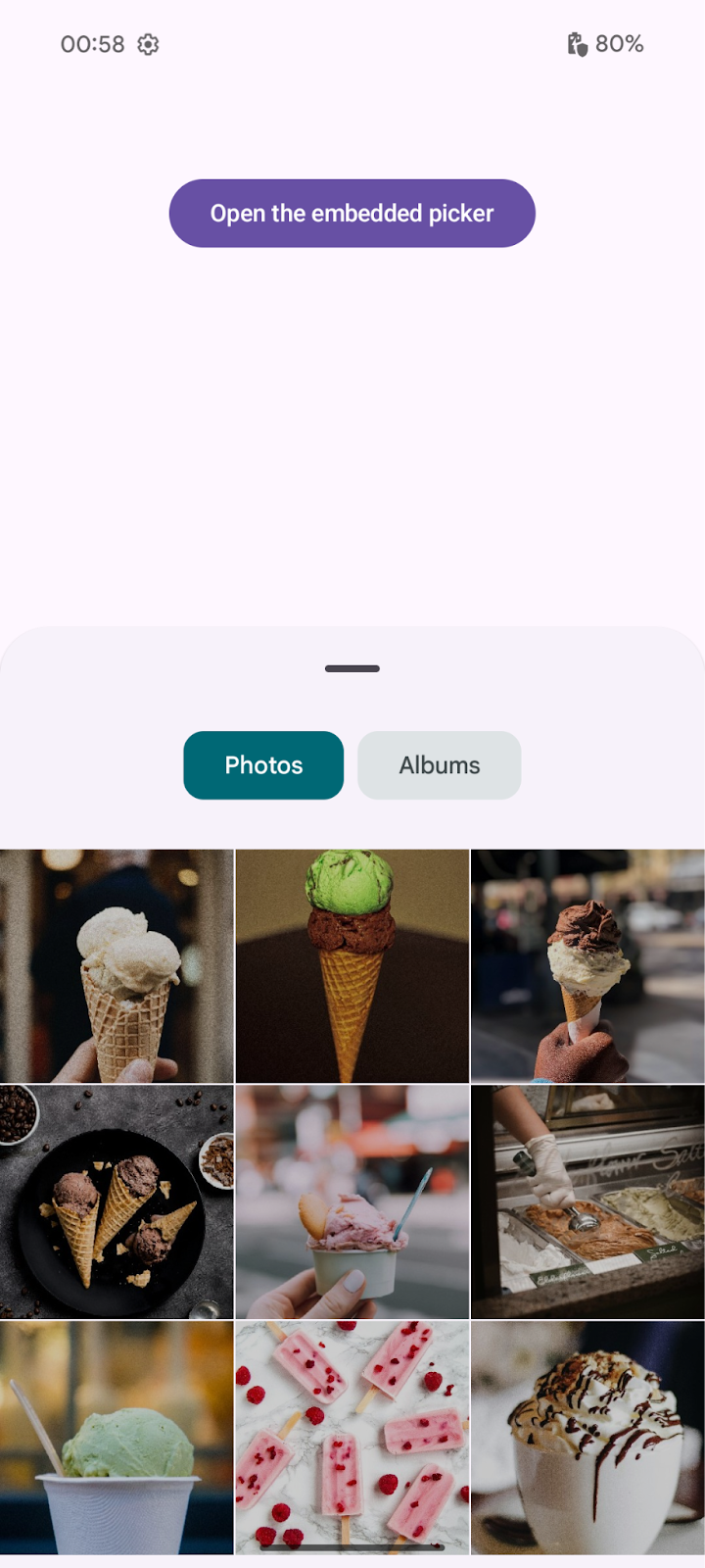 Capture d'écran du sélecteur de photos