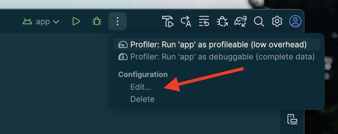 &quot;Edit…&quot; adalah opsi pertama di bagian Konfigurasi pada menu drop-down.